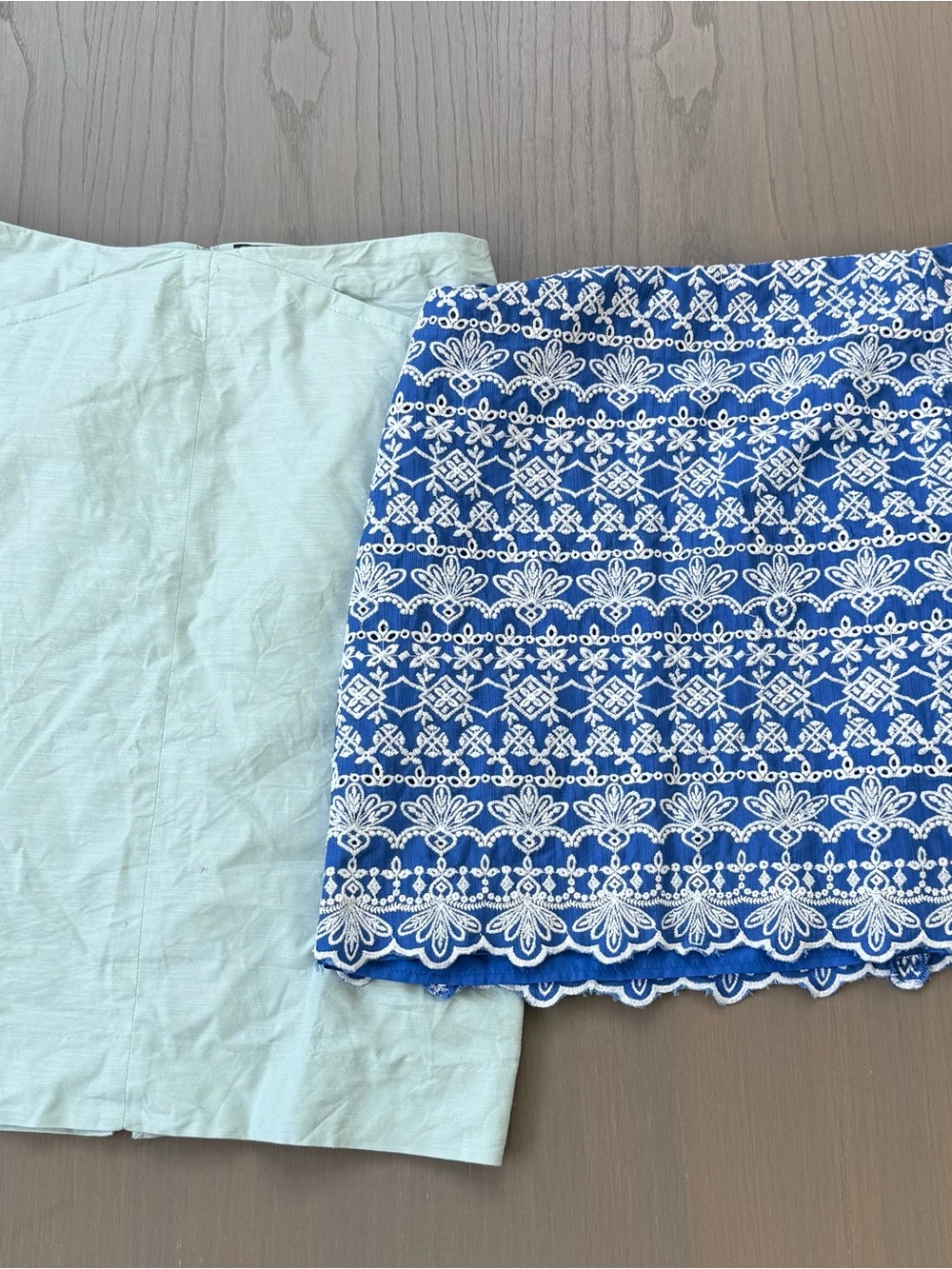 LOFT Blue and White Embroidered Mini Skirt